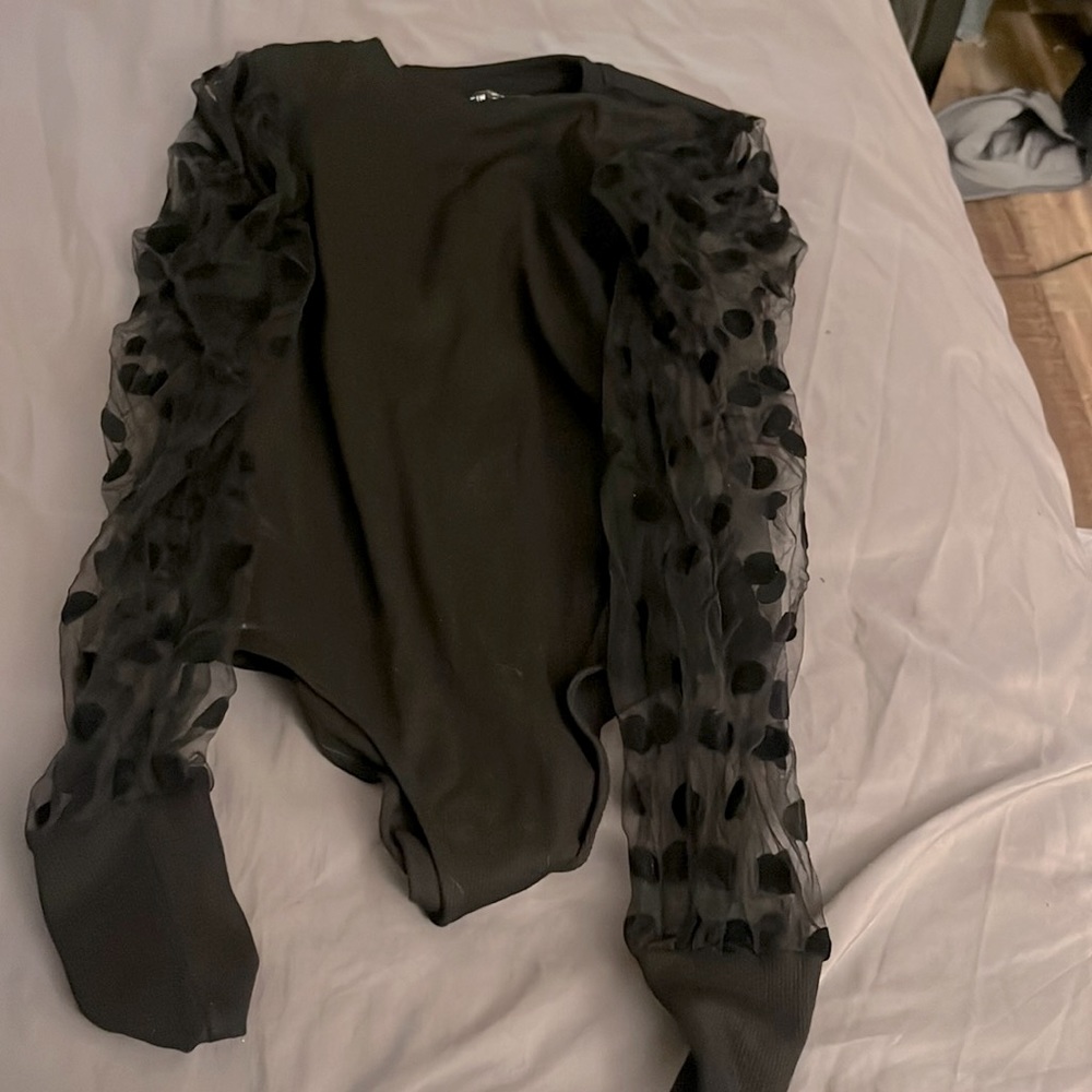 Black long sheer sleeve bodysuit